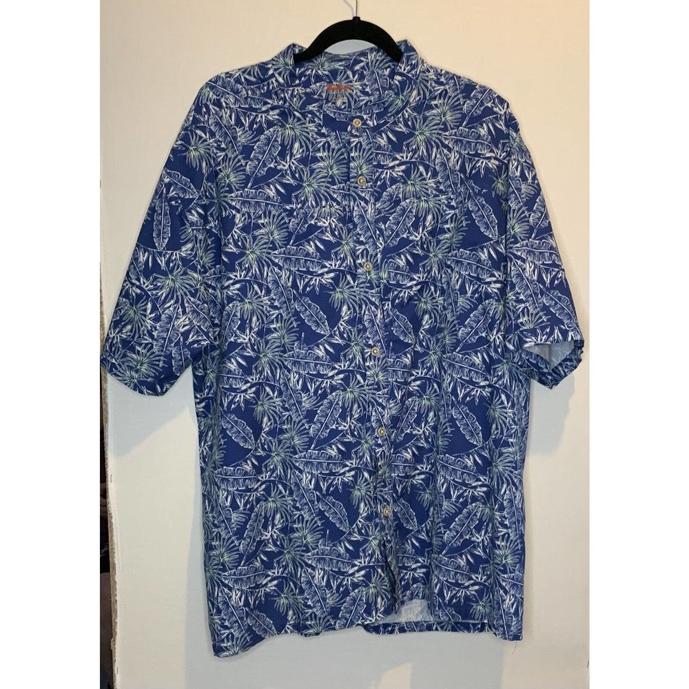 Rail Riders Mens 2X Button Up Fishing Hiking Blue Floral Shirt w/ Banded Collar